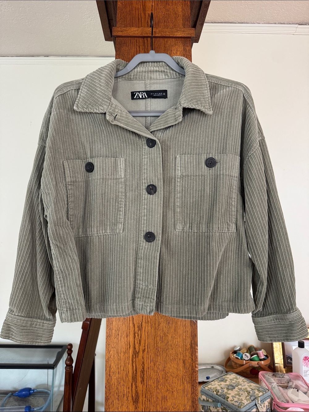 ZARA Olive Green Corduroy Overshirt Jacket